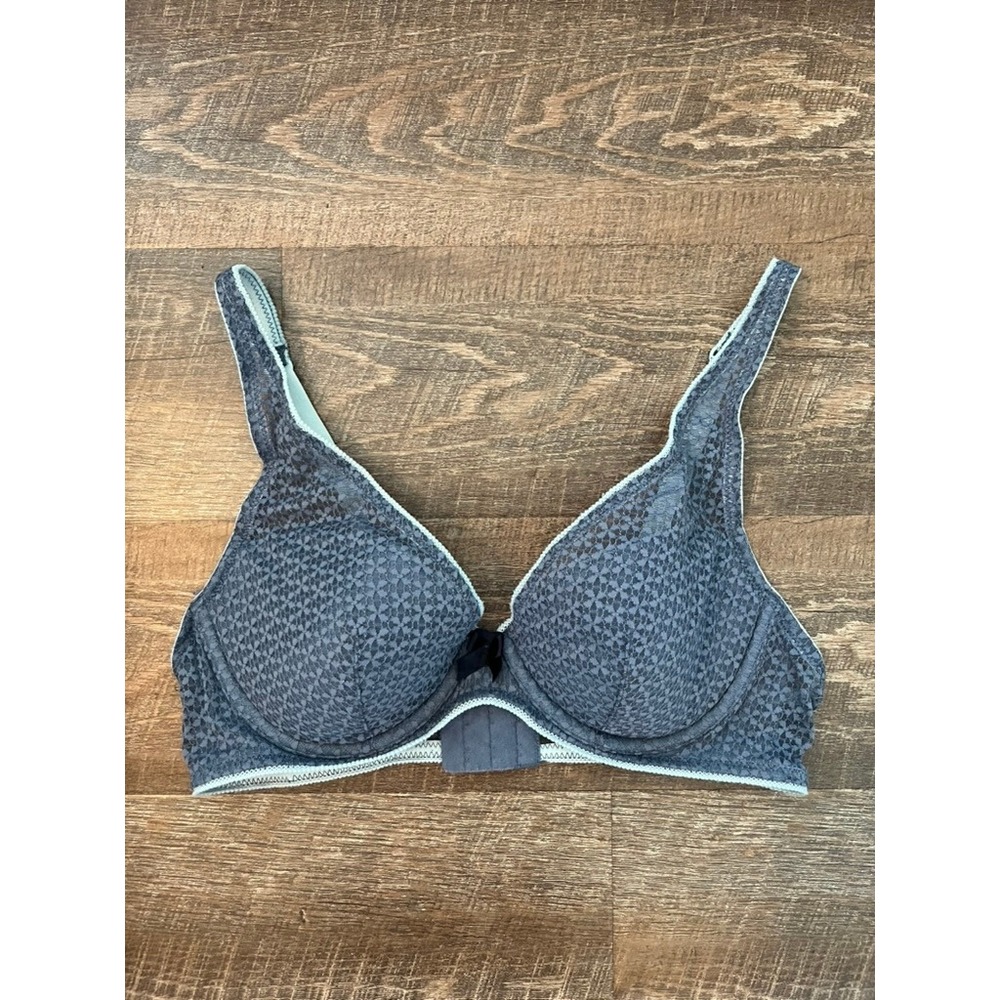 Adore Me Blue Lace Underwire T-Shirt Bra Lightly Padded Mint Trim 34D